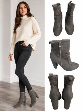 Streetwear Society Gray Faux Suede Ankle Booties Size 10 | 4” Block Heel